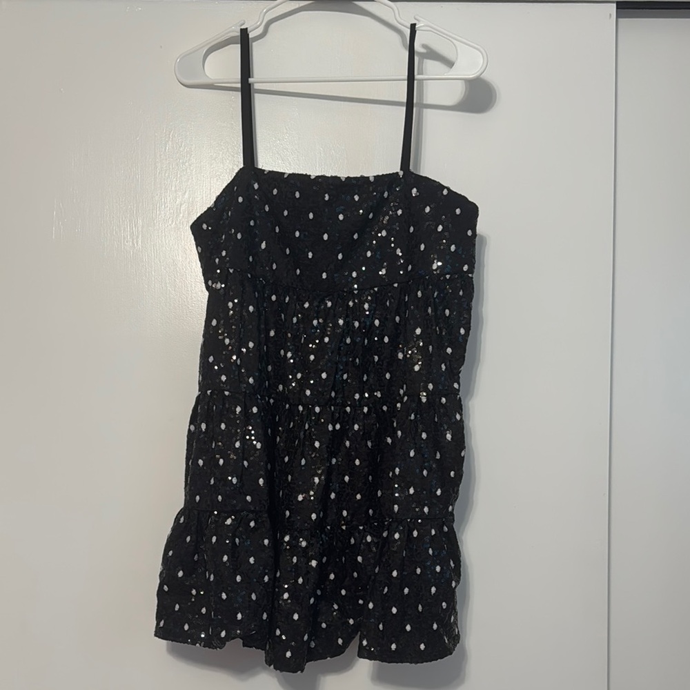Zara Black Sequin Dress with Blue and White Polka Dots